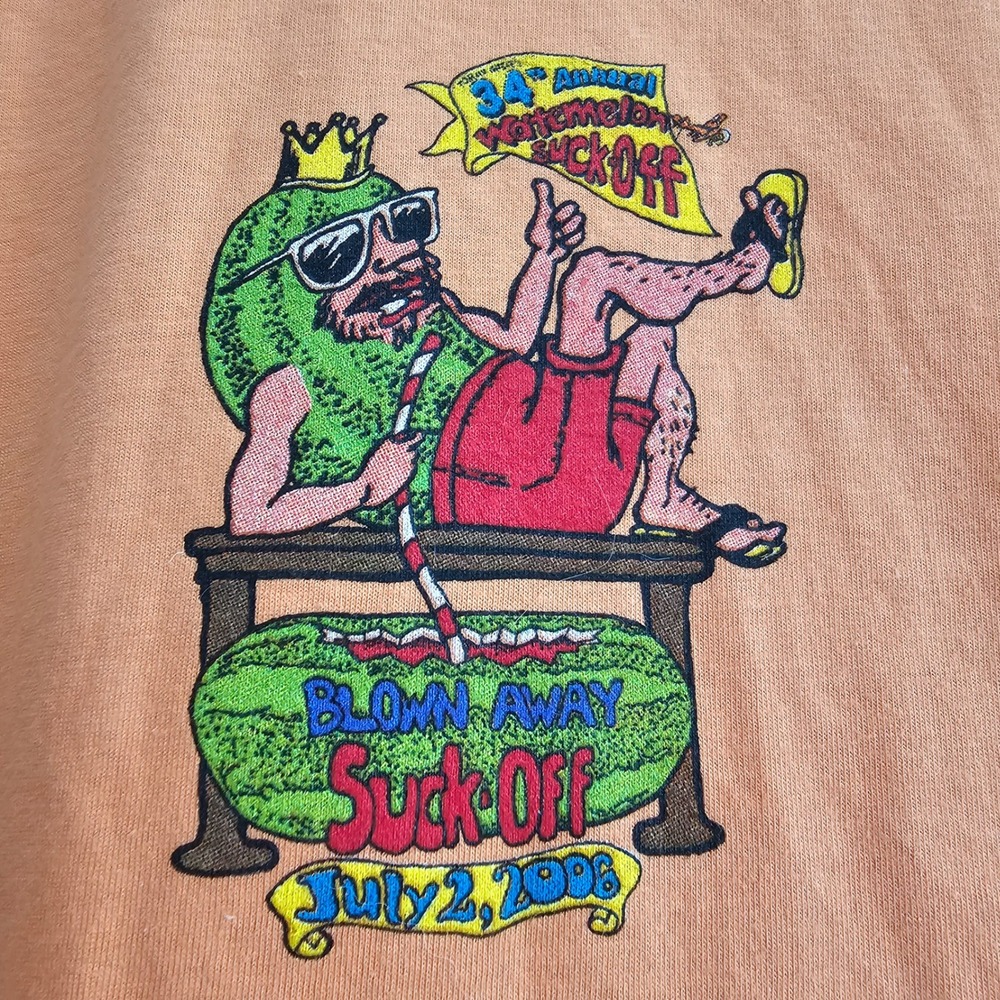 VTG 34th Annual Watermelon Suck Off July 2 2006 Graphic T Shirt Large Orange